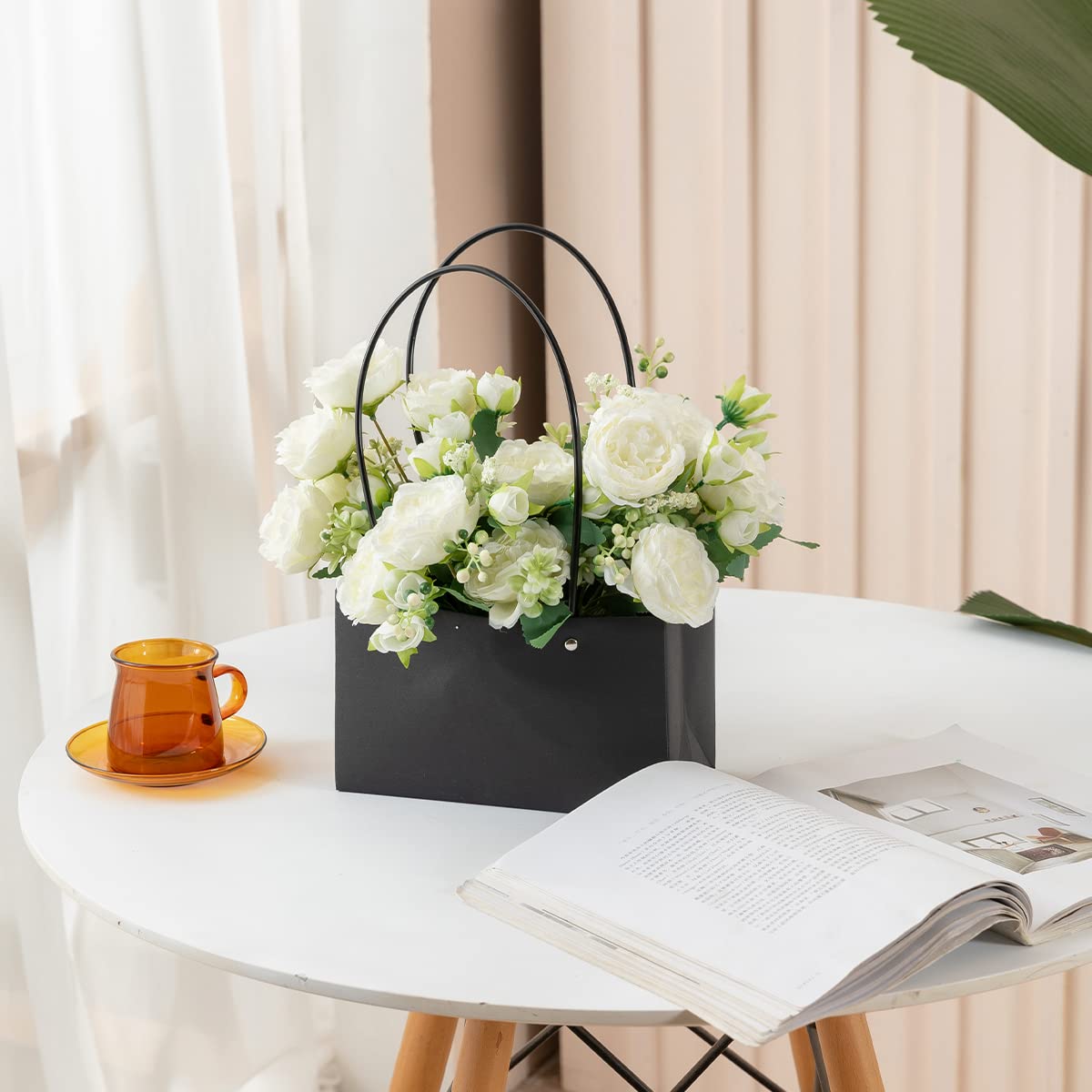 JUSTOYOU 4 Bündel Künstliche Pfingstrose mit 20 Köpfen Blumen Gefälschte Pfingstrosen Seidenblumensträuße für Hochzeit Zuhause Tischparty Fensterdekoration (Weiss)