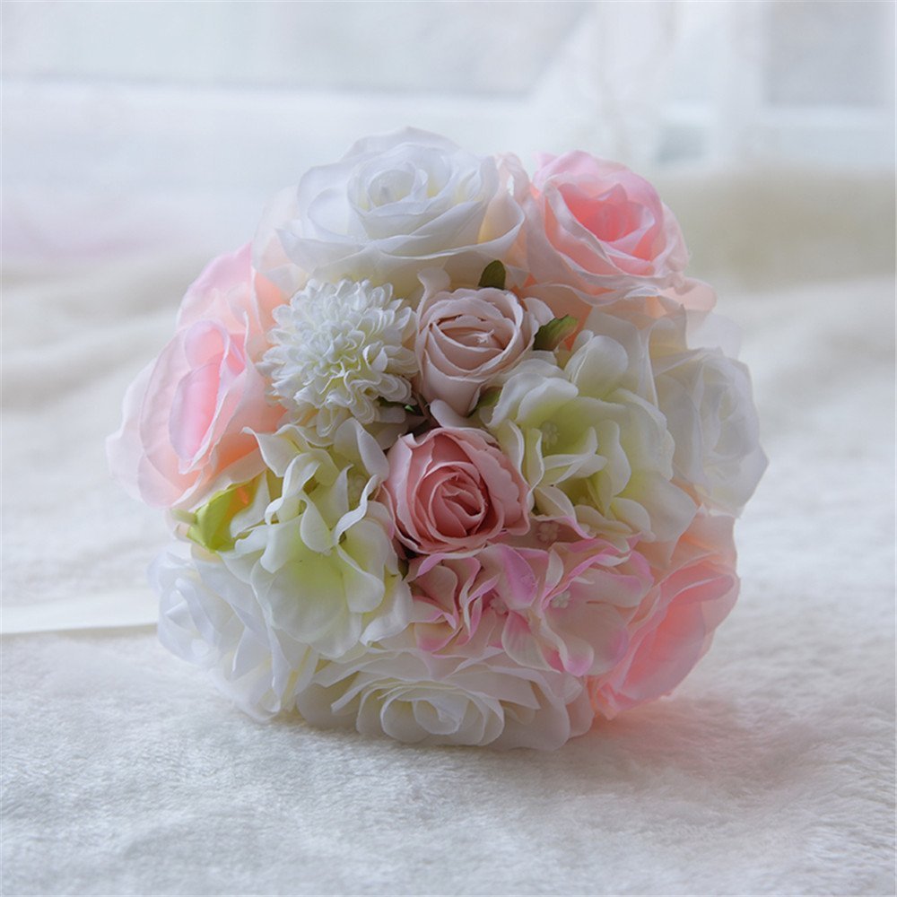 Fouriding Brautstrauß Braut Brautjungfer Brautjungfern Blumensträusse Hochzeit Strauß Künstliche Blumenstrauß künstlicher Rosenstrauß Bouquet Deko (Rosa Weiß)