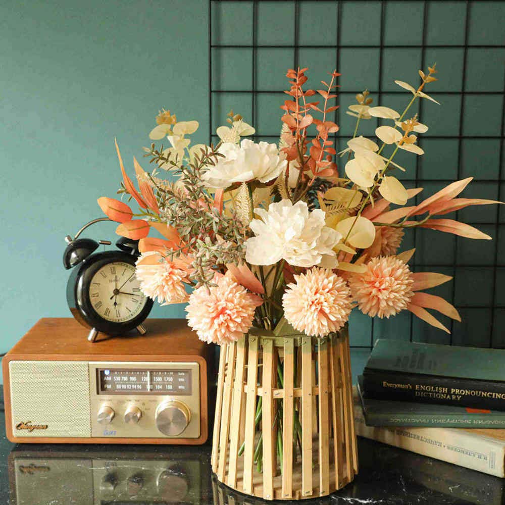 KIRIFLY Kunstblumen Künstliche Pflanzen Blumen Deko Seidenblumen Hortensien Blumenarrangements Kernstück Hochzeit Blumenstrauß(Champagner)