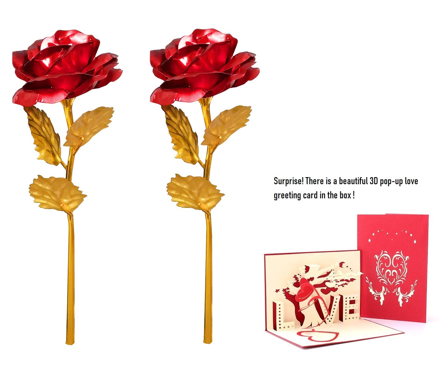 Gold Rose Blumenstrauß, Handgefertigt Goldfolie Künstlicher Rosenstrauß - mit Geschenkbox für Frau Freundin/ Muttertag/ Geburtstag/ Hochzeitstag/ Jahrestag Künstliche Rose (rot)