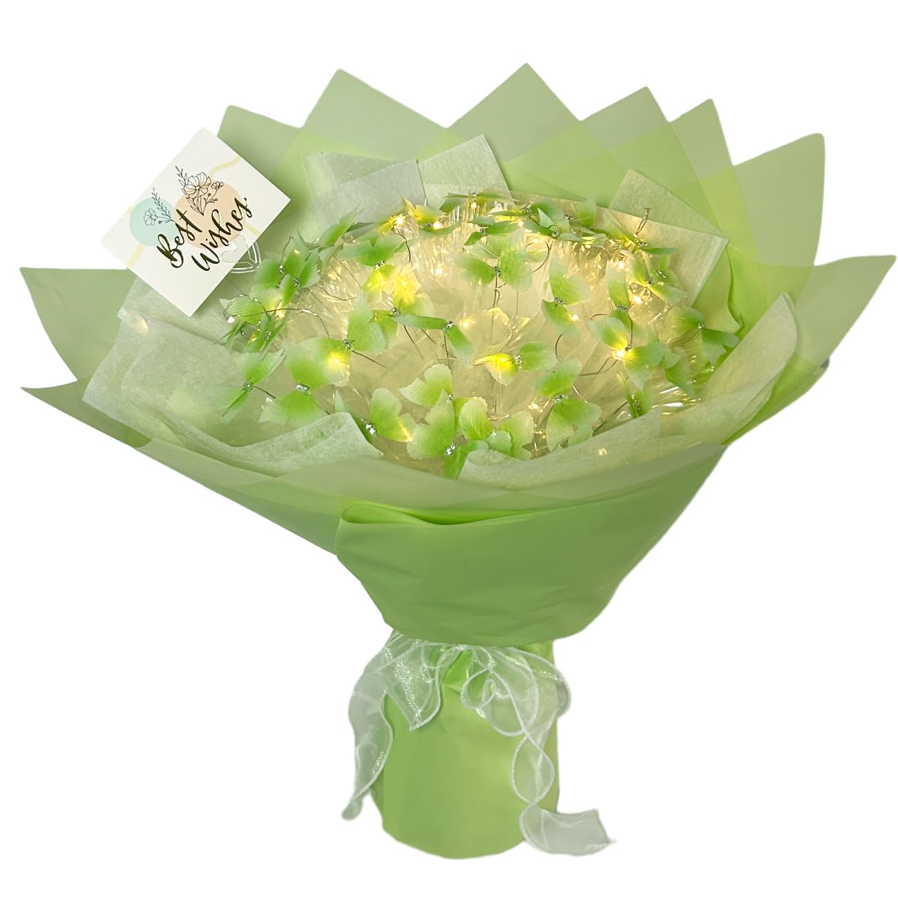 Aiouclay Künstliche Blumen, Frühlingsstrauß, 33 Schmetterlinge mit Lichtern, handgefertigt, künstlicher Blumenstrauß, Bastelset, Geschenk für Mutter, Lehrer, Frau und Männer