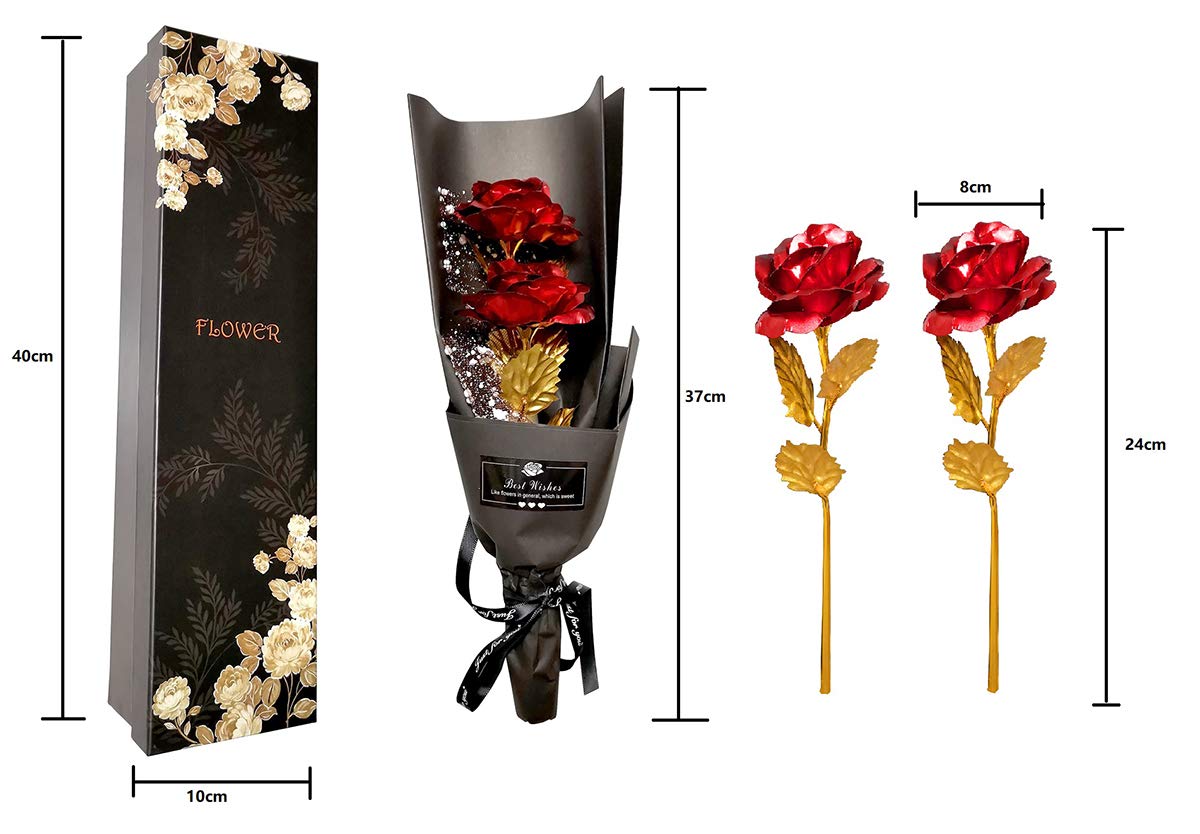 Gold Rose Blumenstrauß, Handgefertigt Goldfolie Künstlicher Rosenstrauß - mit Geschenkbox für Frau Freundin/ Muttertag/ Geburtstag/ Hochzeitstag/ Jahrestag Künstliche Rose (rot)