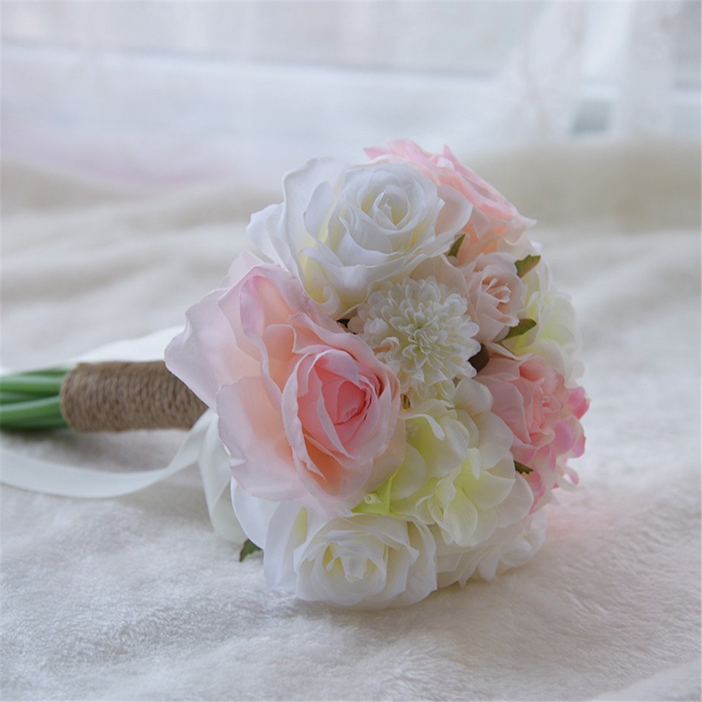 Fouriding Brautstrauß Braut Brautjungfer Brautjungfern Blumensträusse Hochzeit Strauß Künstliche Blumenstrauß künstlicher Rosenstrauß Bouquet Deko (Rosa Weiß)