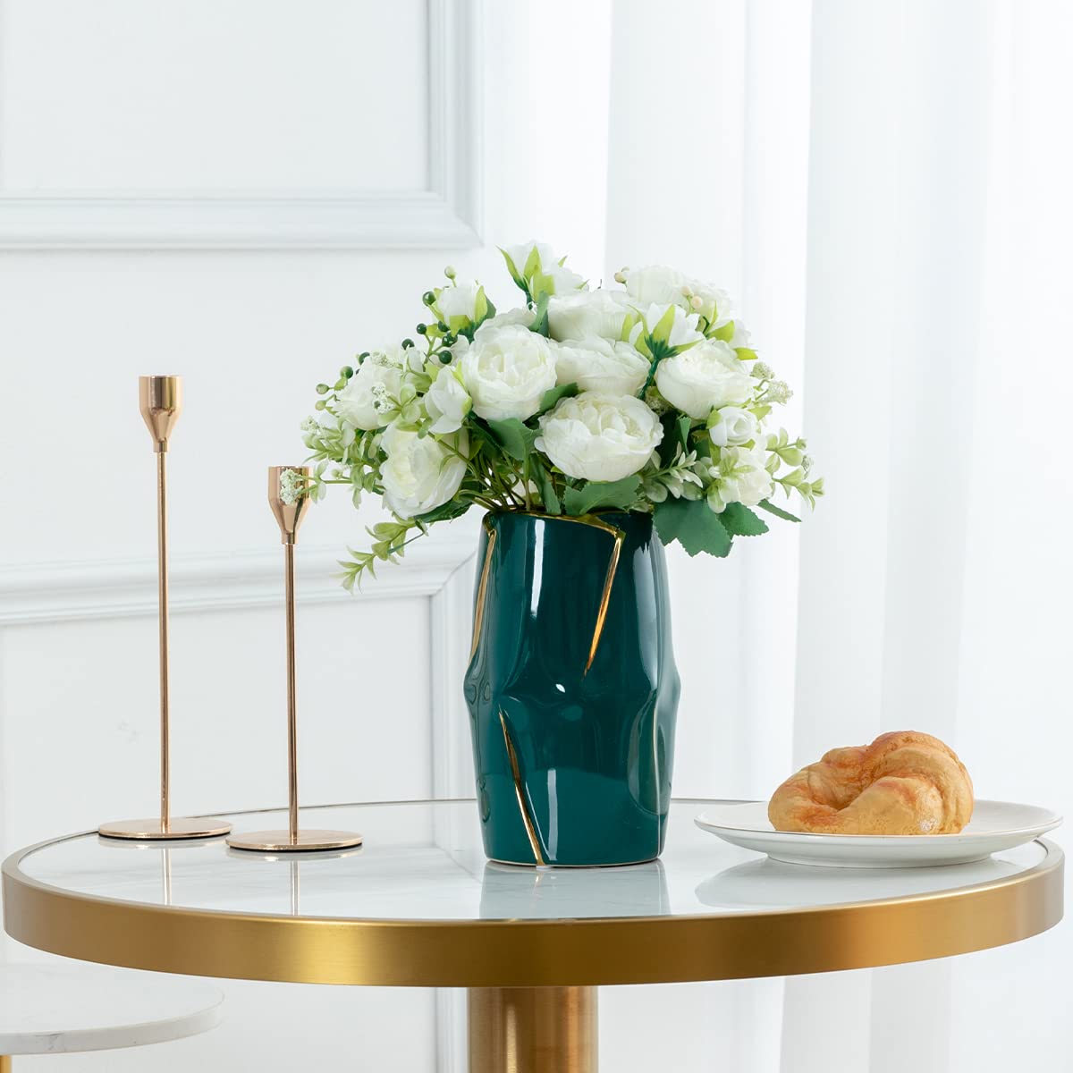 JUSTOYOU 4 Bündel Künstliche Pfingstrose mit 20 Köpfen Blumen Gefälschte Pfingstrosen Seidenblumensträuße für Hochzeit Zuhause Tischparty Fensterdekoration (Weiss)