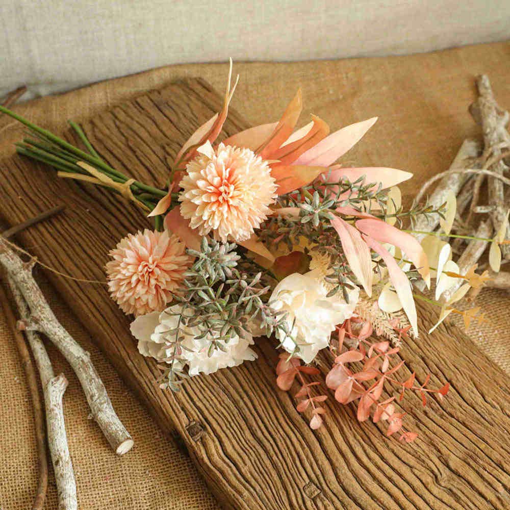 KIRIFLY Kunstblumen Künstliche Pflanzen Blumen Deko Seidenblumen Hortensien Blumenarrangements Kernstück Hochzeit Blumenstrauß(Champagner)