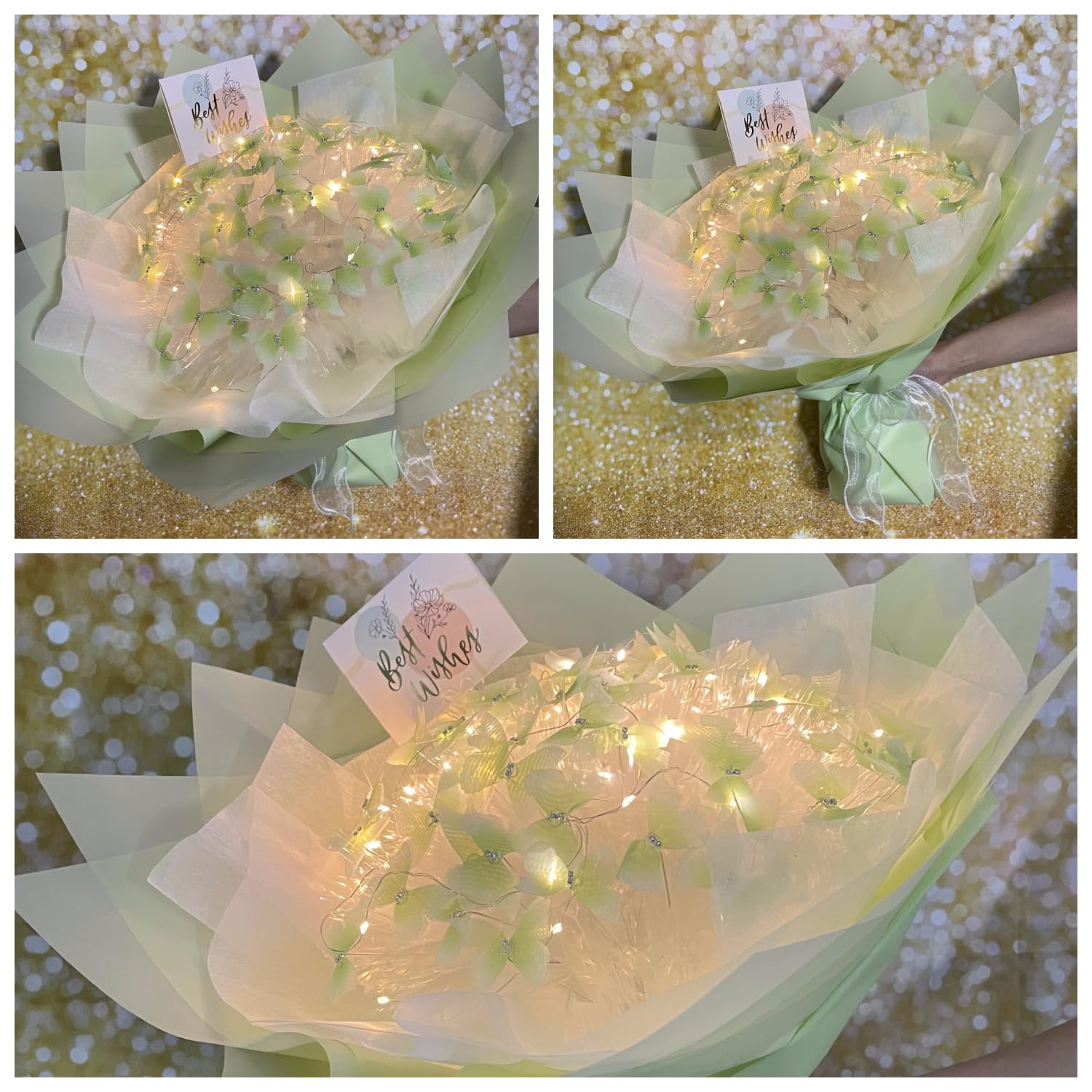 Aiouclay Künstliche Blumen, Frühlingsstrauß, 33 Schmetterlinge mit Lichtern, handgefertigt, künstlicher Blumenstrauß, Bastelset, Geschenk für Mutter, Lehrer, Frau und Männer