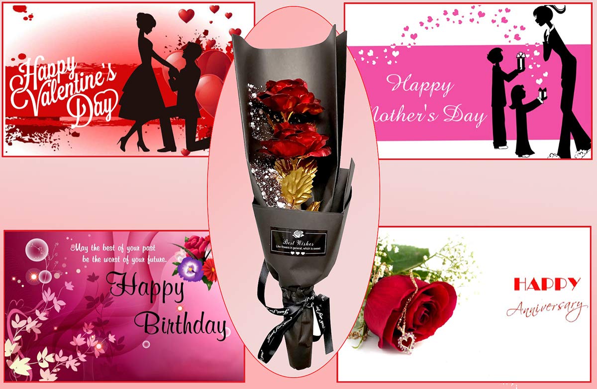 Gold Rose Blumenstrauß, Handgefertigt Goldfolie Künstlicher Rosenstrauß - mit Geschenkbox für Frau Freundin/ Muttertag/ Geburtstag/ Hochzeitstag/ Jahrestag Künstliche Rose (rot)