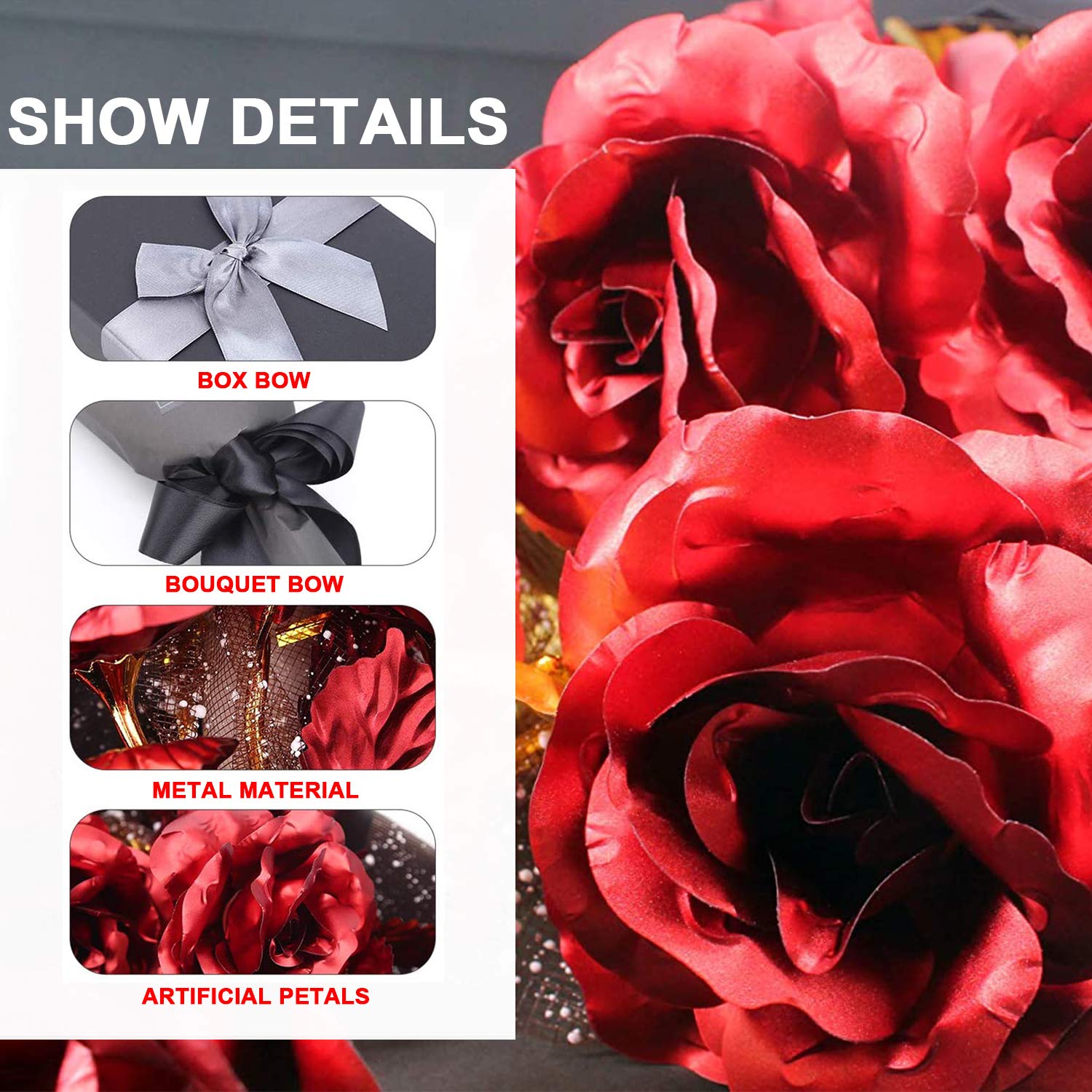 Gold Rose Blumenstrauß, Handgefertigt Goldfolie Künstlicher Rosenstrauß - mit Geschenkbox für Frau Freundin/ Muttertag/ Geburtstag/ Hochzeitstag/ Jahrestag Künstliche Rose (rot)