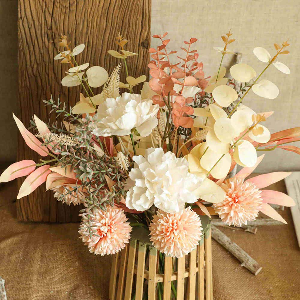 KIRIFLY Kunstblumen Künstliche Pflanzen Blumen Deko Seidenblumen Hortensien Blumenarrangements Kernstück Hochzeit Blumenstrauß(Champagner)