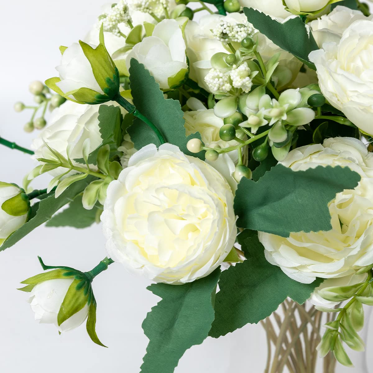 JUSTOYOU 4 Bündel Künstliche Pfingstrose mit 20 Köpfen Blumen Gefälschte Pfingstrosen Seidenblumensträuße für Hochzeit Zuhause Tischparty Fensterdekoration (Weiss)