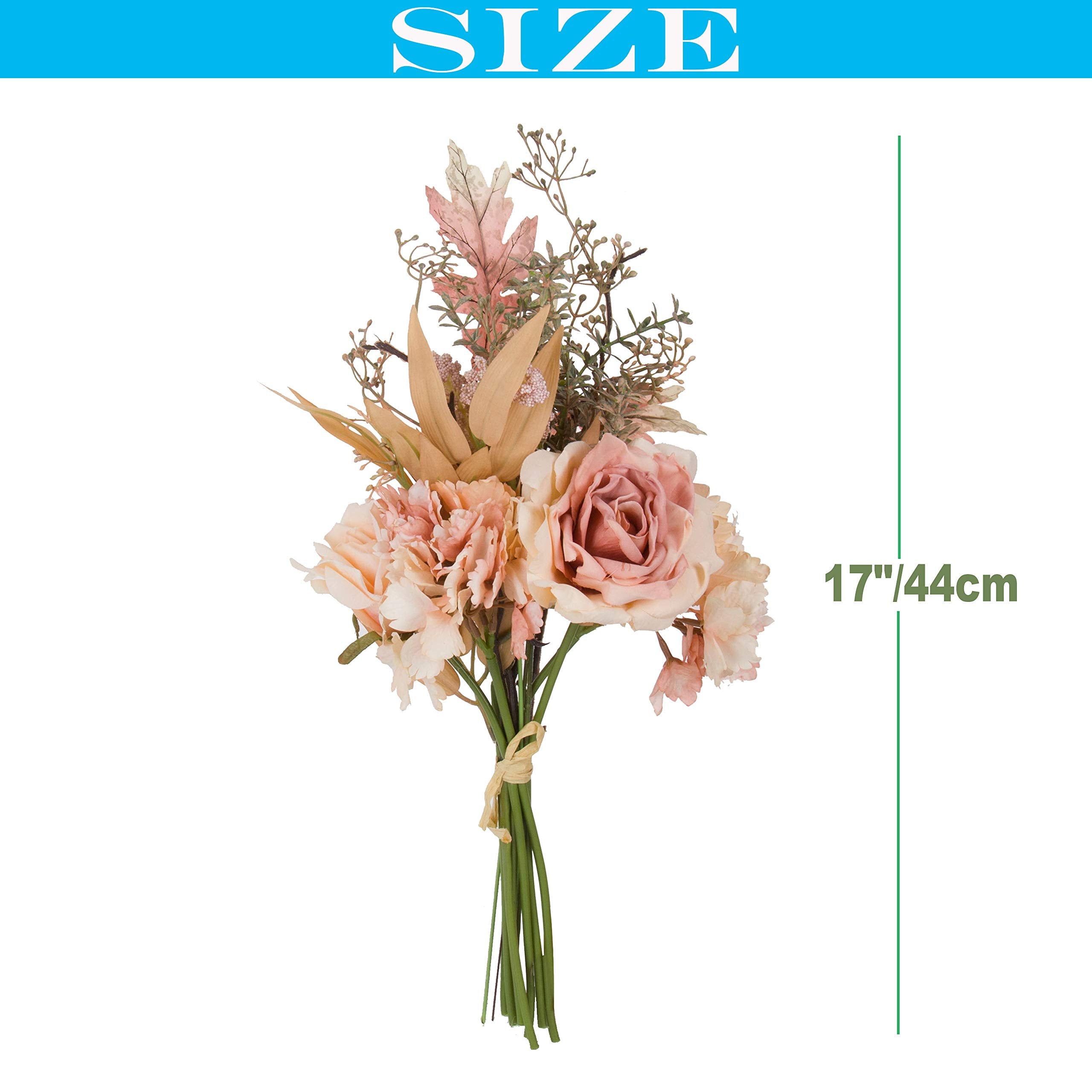 cn-Knight Künstlicher Blumenstrauß mit Hortensien und Rosen, 2 Stück, 43,2 cm, Hochzeitsstrauß für Brautjungfer, Brautstrauß, Heimdekoration, Tafelaufsätze (rosa-champagnerfarben)