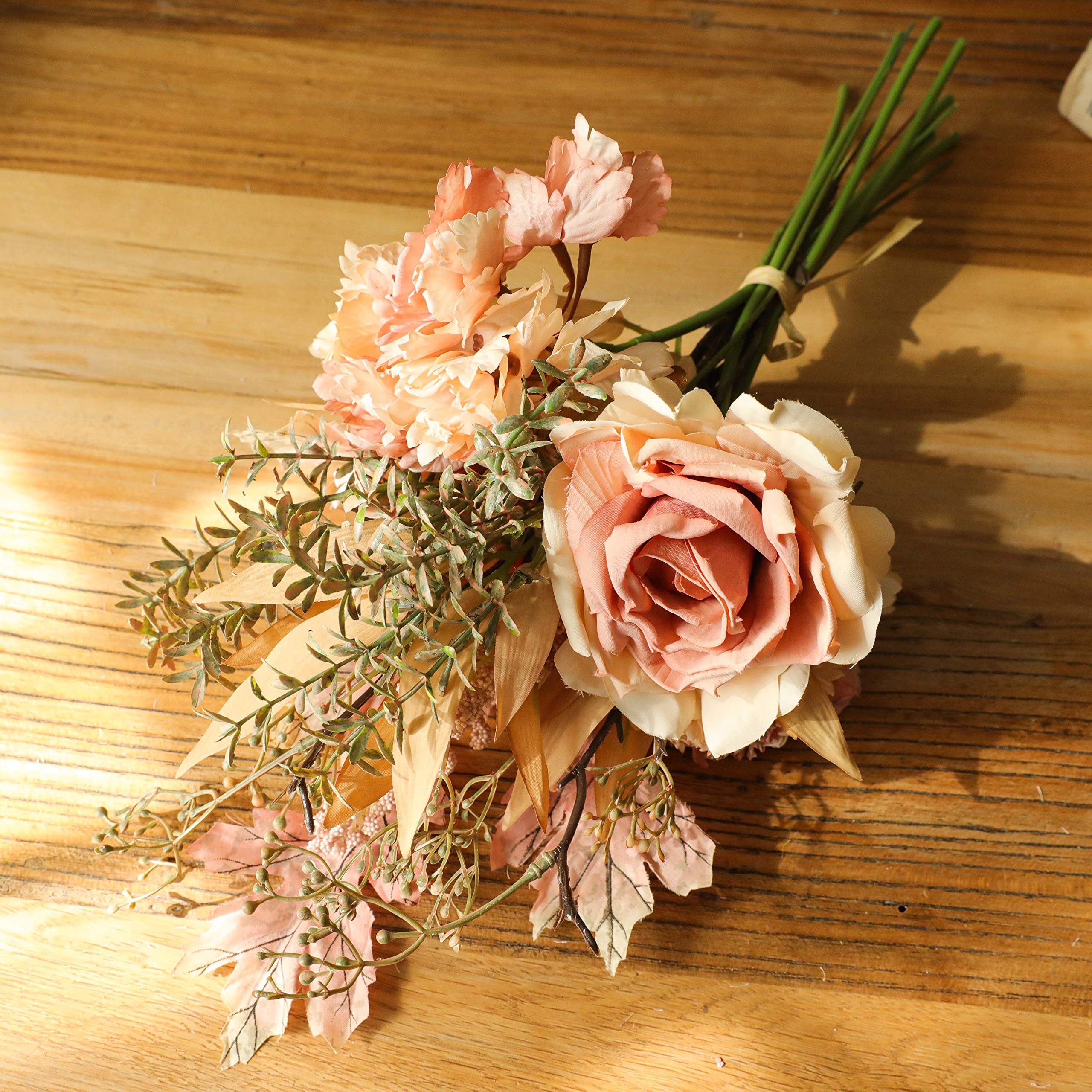 cn-Knight Künstlicher Blumenstrauß mit Hortensien und Rosen, 2 Stück, 43,2 cm, Hochzeitsstrauß für Brautjungfer, Brautstrauß, Heimdekoration, Tafelaufsätze (rosa-champagnerfarben)